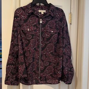 Michael Kors Black Purple Pink Paisley Zip-Front Spring Shirt/ Jacket XL